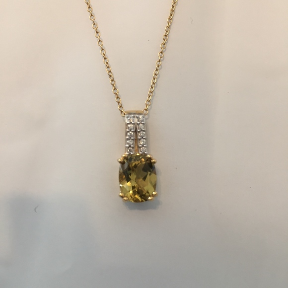 YELLOW APATITE & WHITE ZIRCON 18K/SILVER PEN/CHAIN - Picture 3 of 8
